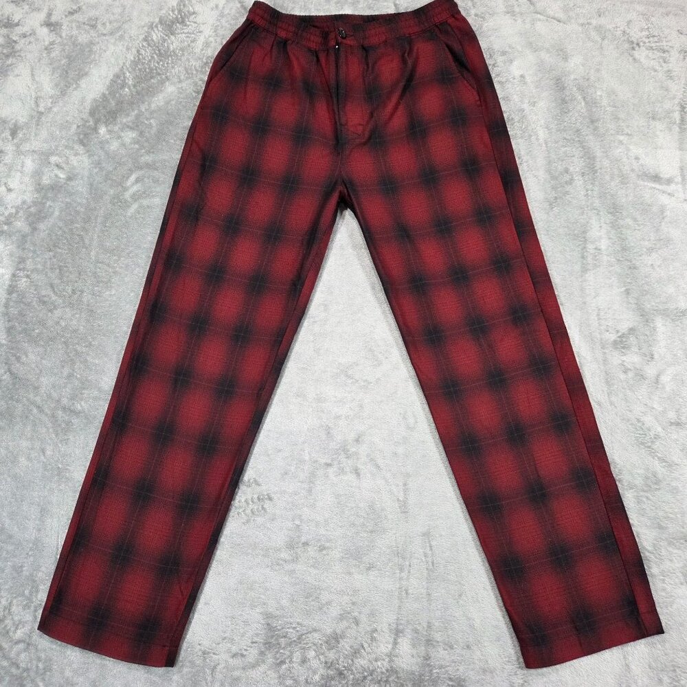 Stussy Pants Mens Small Red Black Shadow Bryan Plaid Wool Blend Skater Surf - Picture 2 of 12